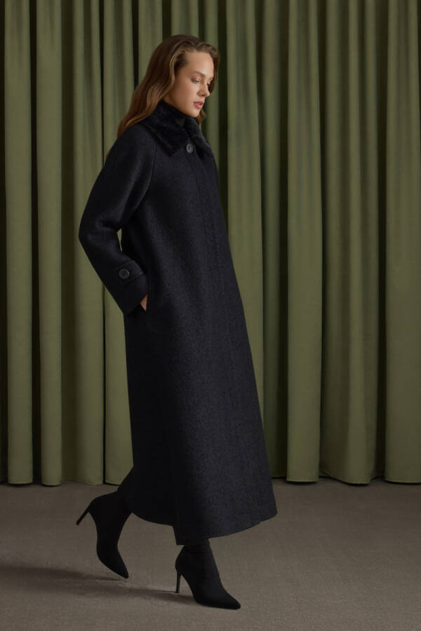 Antrasit Yakası Seyyar Kürk Detaylı Manto - 3