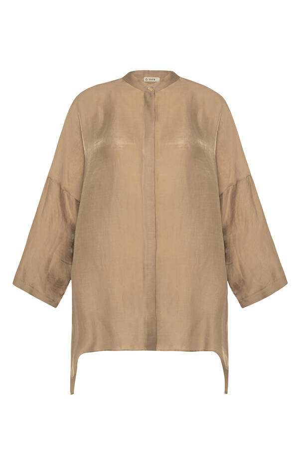 Kahverengi Asimetrik Kesim Keten Tunik - 1
