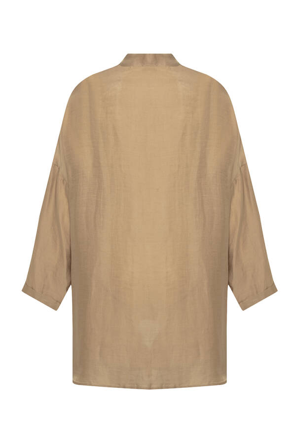 Kahverengi Asimetrik Kesim Keten Tunik - 3