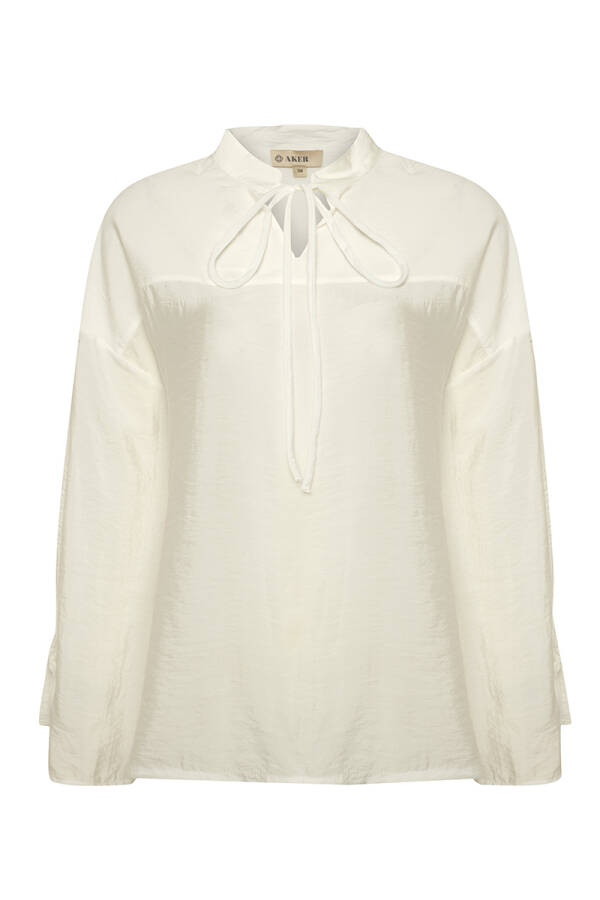 Ekru Bağcık Detaylı Bluz - 1