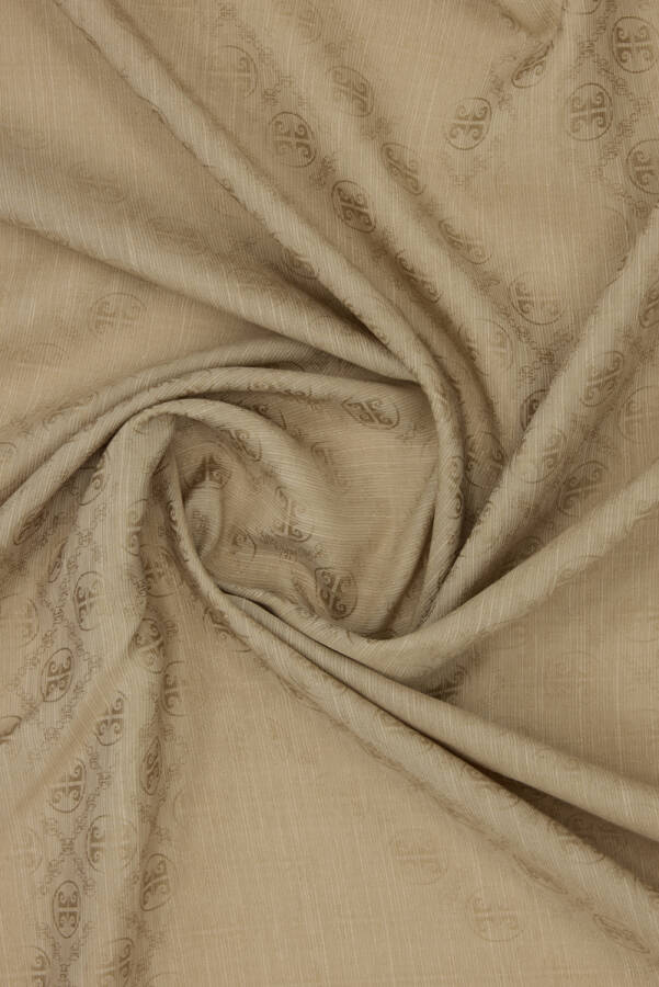 Bej 100X100 Pierre Cardın Logolu İpek Koton Jakar Eşarp - Pierre Cardin (1)