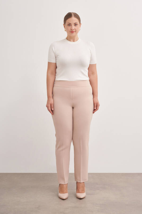 Bej Arka Bel Lastikli Pantolon - 1
