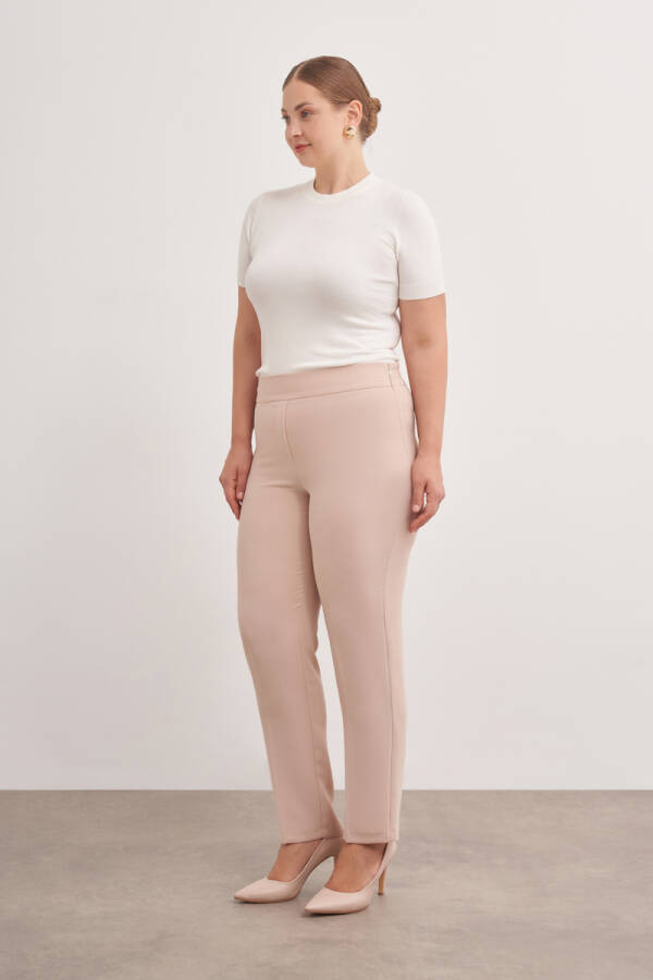 Bej Arka Bel Lastikli Pantolon - 2