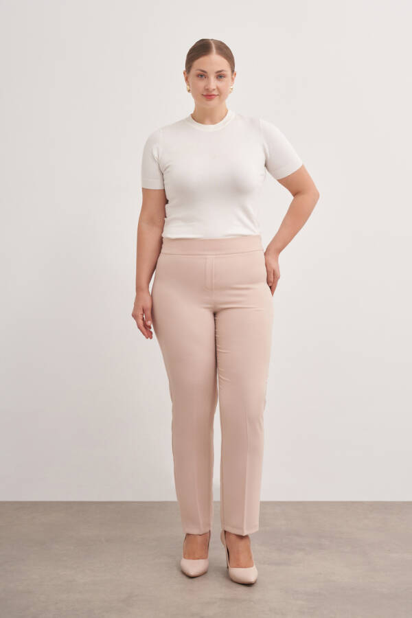 Bej Arka Bel Lastikli Pantolon - 3