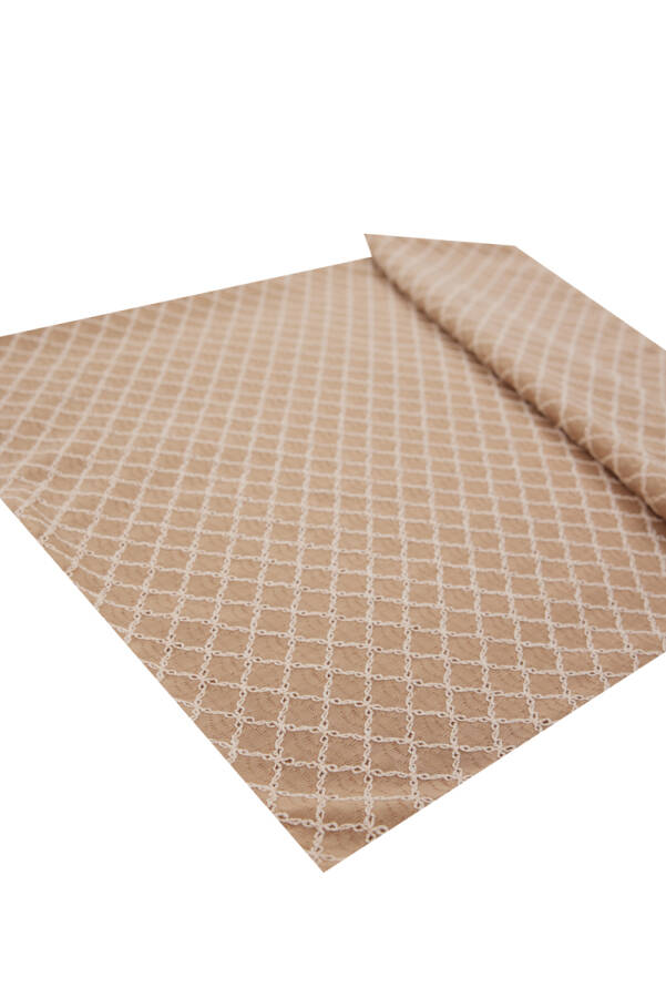 Bej Polyester Dikdörtgen Baklava Desenli Şal - 2