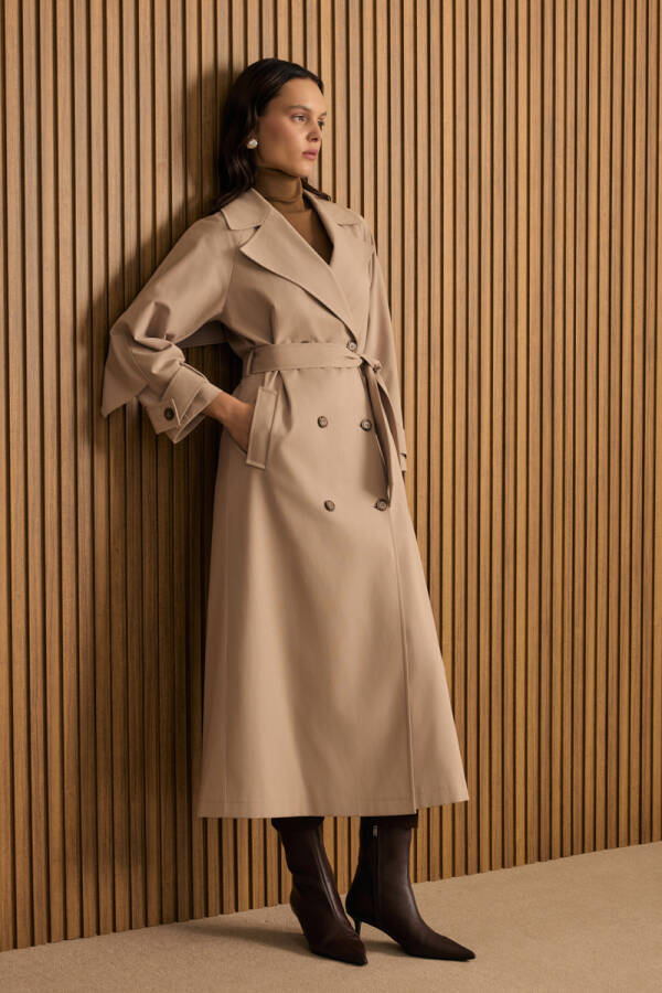 Bej 7178111 Sırtı Rüzgarlıklı Pardösü - Aker