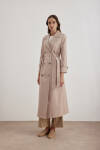 Bej İşleme Detaylı Kruvaze Kapama Trençkot 