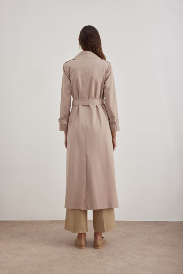 Bej İşleme Detaylı Kruvaze Kapama Trençkot - 6