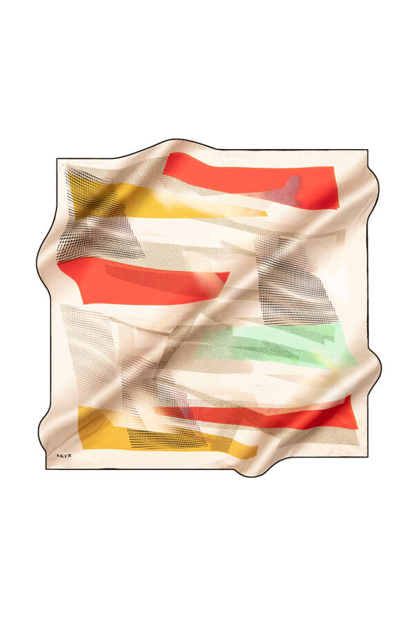 Bej 90X90 İpek Krep Saten Eşarp - 1