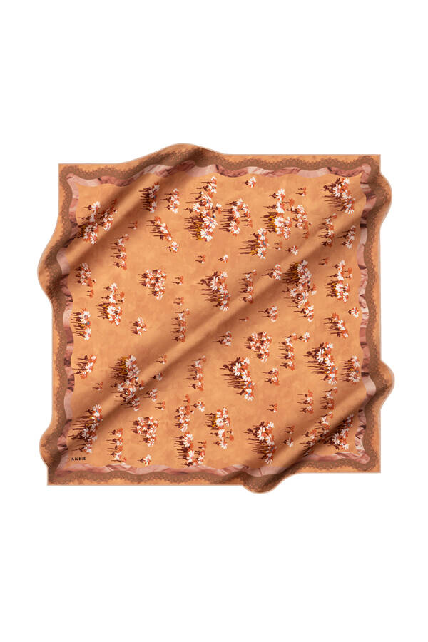 Bej 90X90 İpek Krep Saten Eşarp - 1