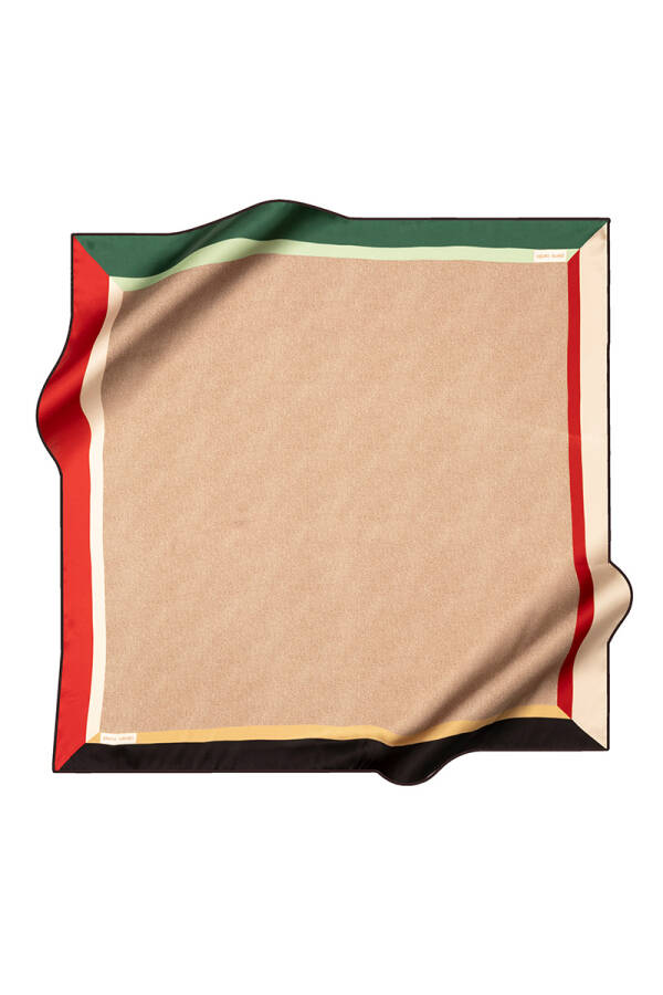 Bej 90X90 İpek Krep Saten Eşarp - 1