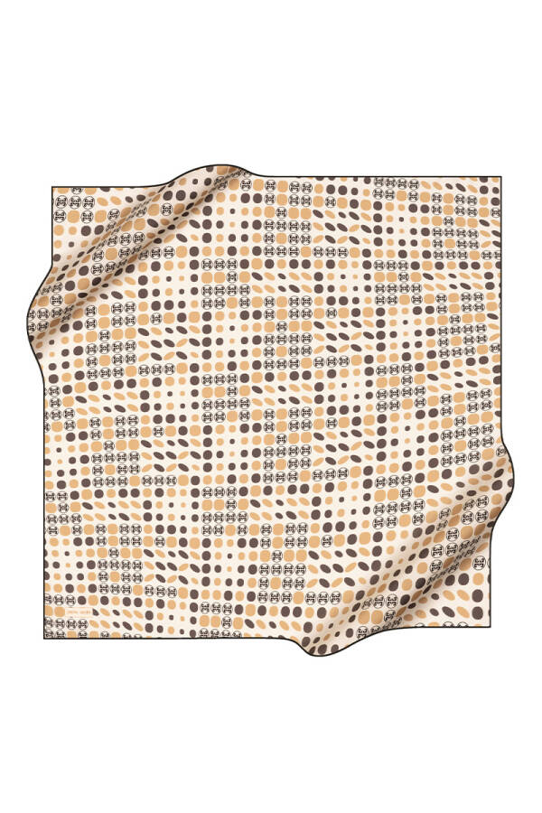 Bej 90X90 İpek Krep Saten Eşarp - 1