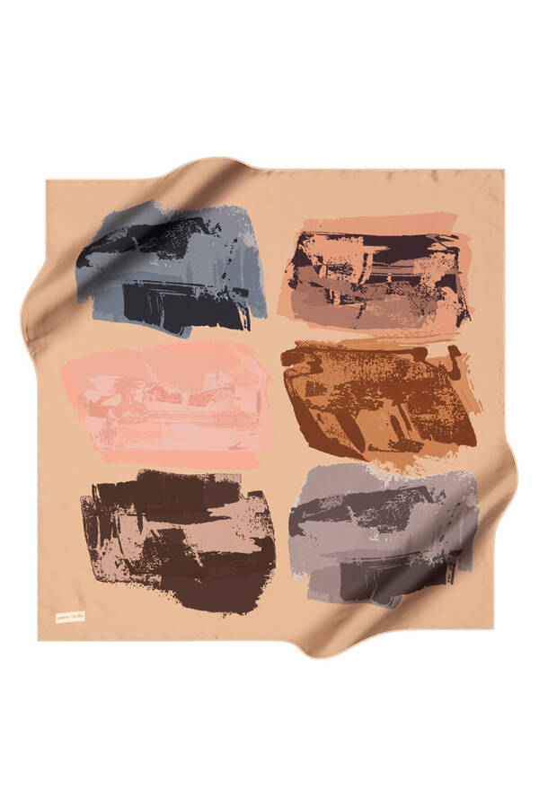 Bej 90X90 İpek Krep Saten Eşarp - 1