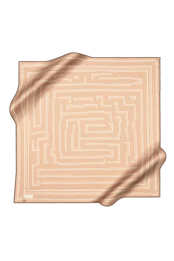 Bej 90X90 İpek Krep Saten Eşarp - 1