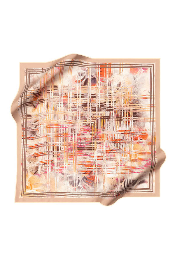 Bej 90X90 İpek Krep Saten Eşarp - 1