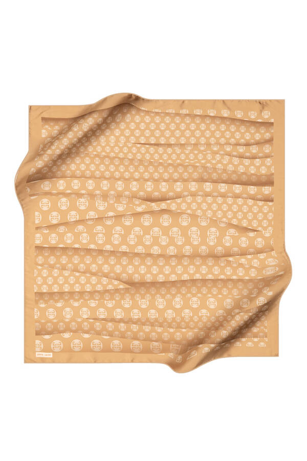 Bej 90X90 İpek Krep Saten Eşarp - 1