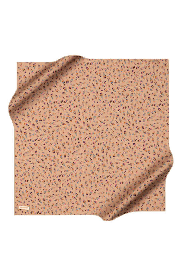 Bej 90X90 İpek Krep Saten Eşarp - Pierre Cardin