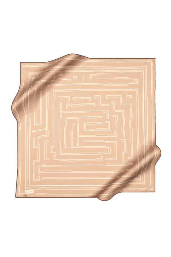 Bej 90X90 İpek Krep Saten Eşarp - 1