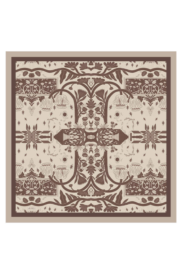 Bej 90X90 İpek Twill Eşarp - 1