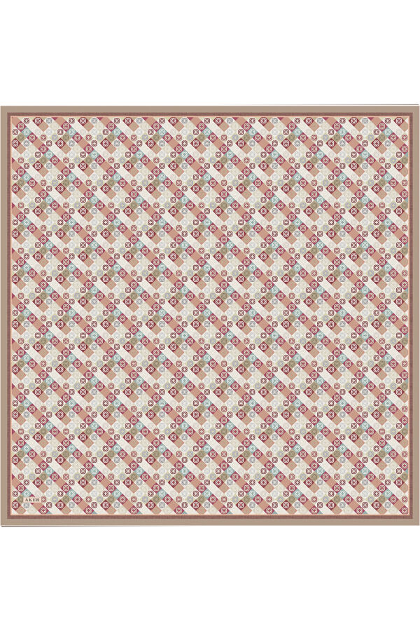 Bej 90X90 İpek Twill Eşarp - 1