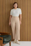 Bej Arka Beli Lastik Detaylı Dokuma Pantolon - 1
