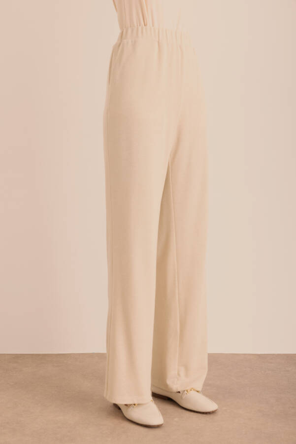 Bej Astarlı Beli Lastikli Örme Simli Pantolon - Aker (1)