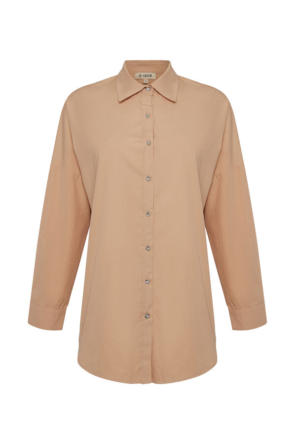 Bej Basic Cotton Bluz - Aker