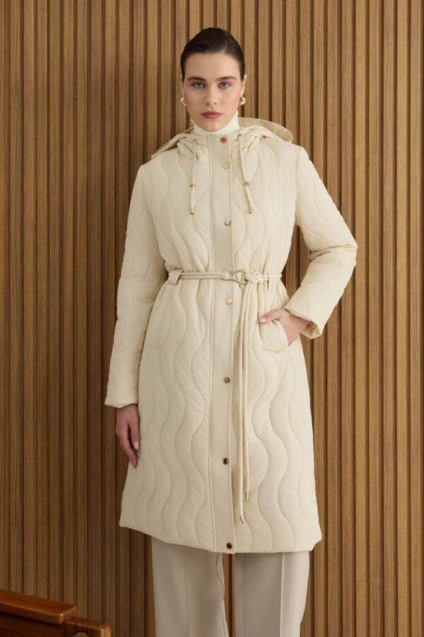 Bej Beli Lastik Ayarlı Mont - 2