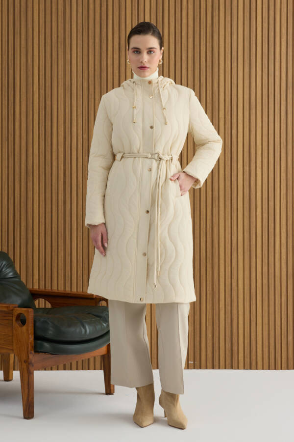 Bej Beli Lastik Ayarlı Mont - 4