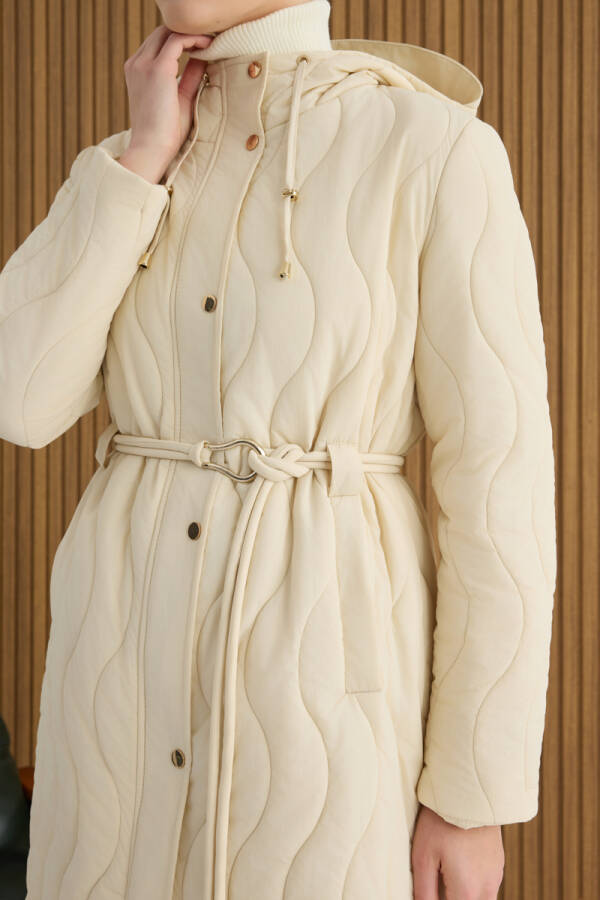 Bej Beli Lastik Ayarlı Mont - 5