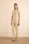 Bej Beli Lastik Detaylı Krep Pantolon - 1
