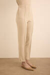 Bej Beli Lastik Detaylı Krep Pantolon - 3