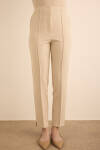 Bej Beli Lastik Detaylı Krep Pantolon - 2