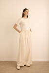 Bej Beli Lastik Detaylı Tencel Pantolon Etek - 2