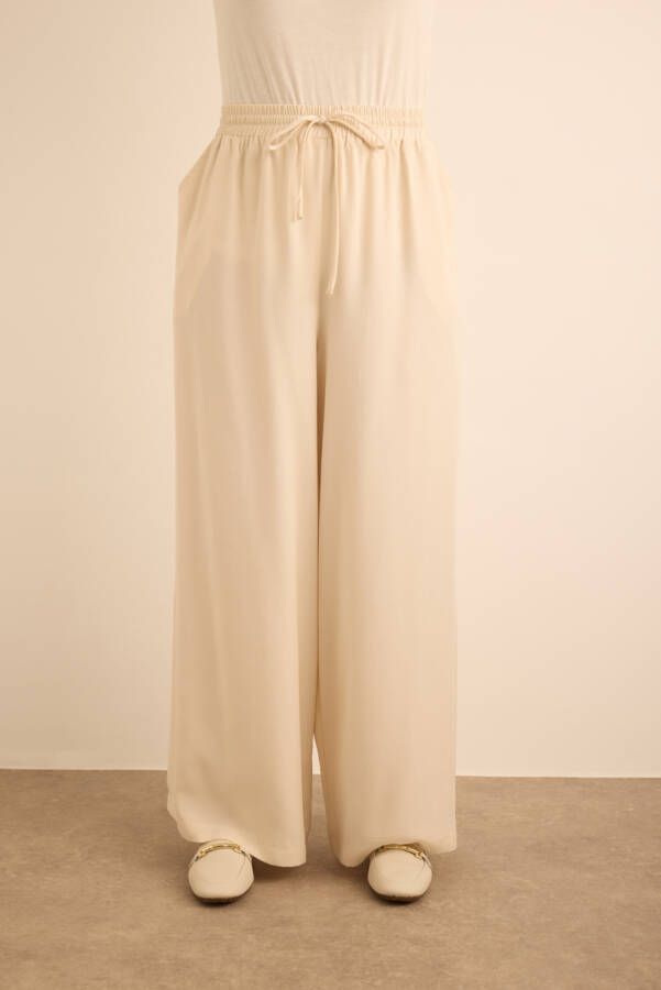 Bej Beli Lastik Detaylı Tencel Pantolon Etek - 3