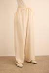 Bej Beli Lastik Detaylı Tencel Pantolon Etek - 4