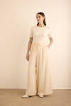 Bej Beli Lastik Detaylı Tencel Pantolon Etek 