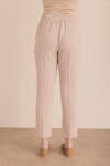 Bej Beli Lastikli Detaylı Dokuma Havuç Pantolon - 6