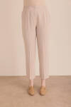 Bej Beli Lastikli Detaylı Dokuma Havuç Pantolon - 3