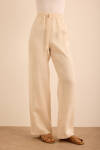 Bej Beli Lastikli Keten Pantolon - 3