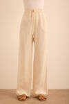 Bej Beli Lastikli Keten Pantolon - 2