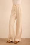 Bej Beli Lastikli Keten Pantolon - 4