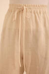 Bej Beli Lastikli Keten Pantolon - 5