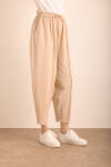 Bej Beli Lastikli Tencel Cotton Pantolon - 7