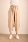 Bej Beli Lastikli Tencel Cotton Pantolon - 5