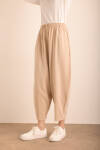 Bej Beli Lastikli Tencel Cotton Pantolon - 6
