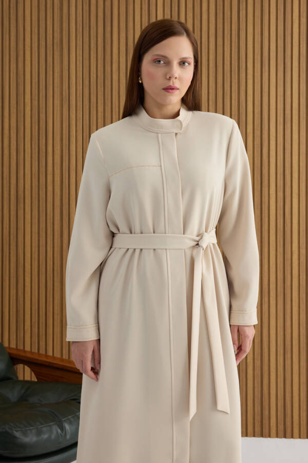 Bej Boncuk İşleme Detaylı Ferace - 4