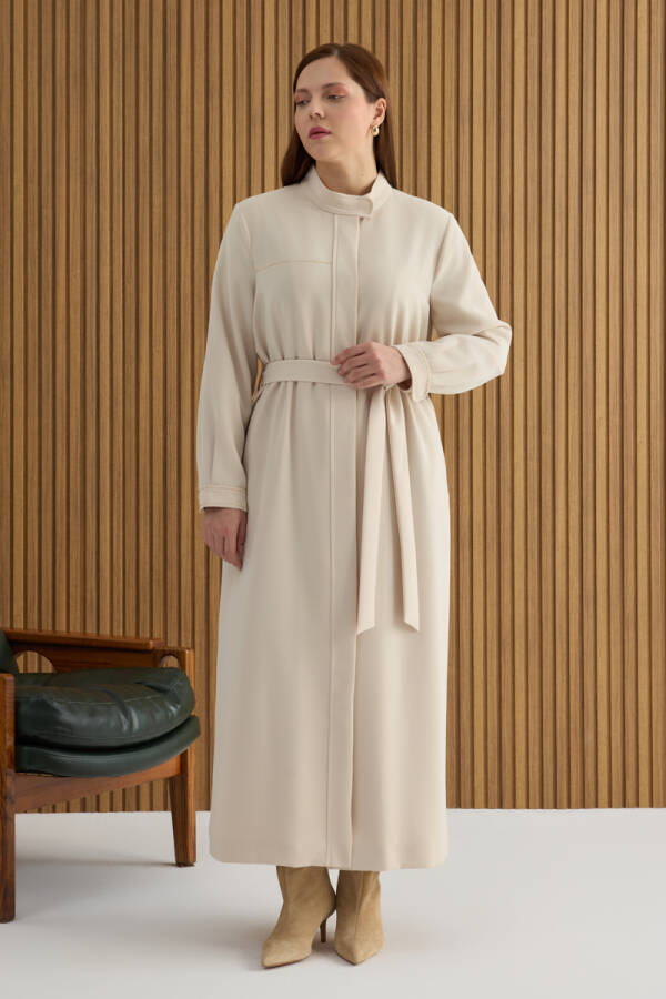 Bej Boncuk İşleme Detaylı Ferace - Aker