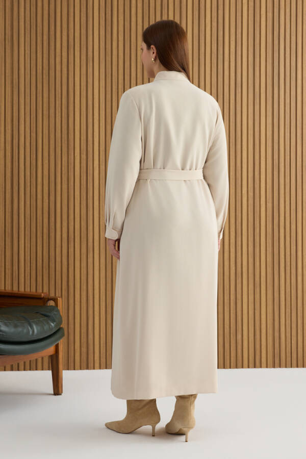 Bej Boncuk İşleme Detaylı Ferace - 6