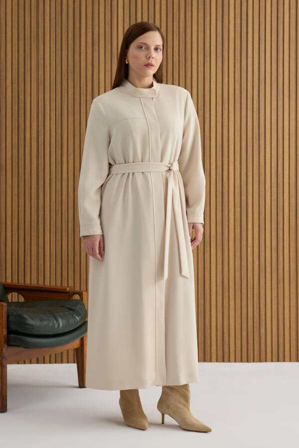 Bej Boncuk İşleme Detaylı Ferace - Aker (1)